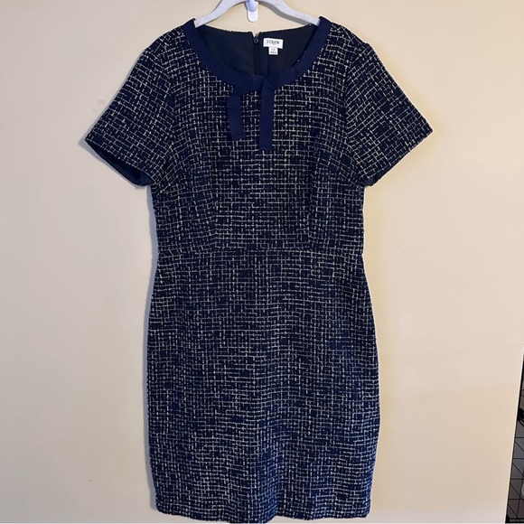 J. Crew Dresses & Skirts - J Crew Womens Navy Blue & White Bowtie Tweed Short Sleeve A-line Preppy Dress 12